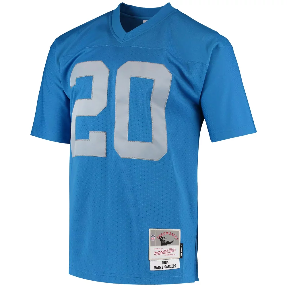 Barry Sanders 20 Detroit Lions Jersey Blue Throwback Men Design Silver Legacy Replica