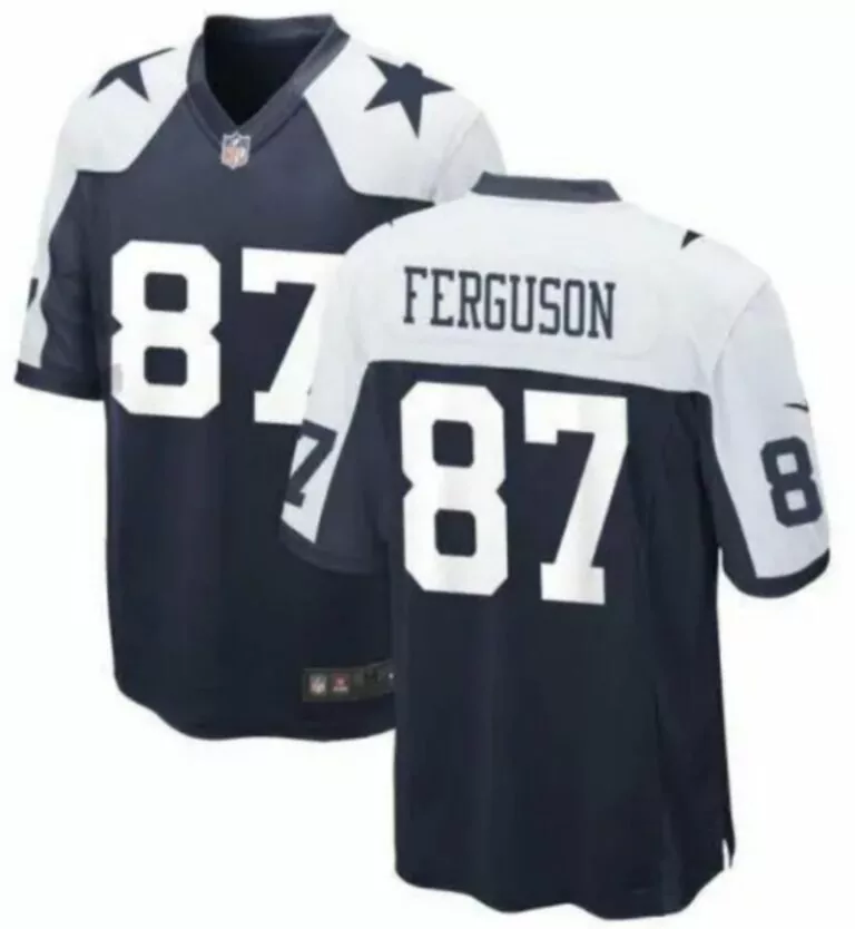 Jake Ferguson 87 Dallas Cowboys Jersey Navy Men Home White Vapor Limited Stitched