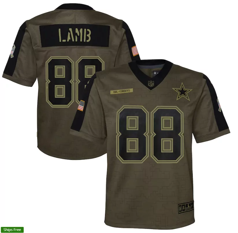 Ceedee Lamb 88 Dallas Cowboys Jersey Olive Drab Salute To Service American Flag Us Army