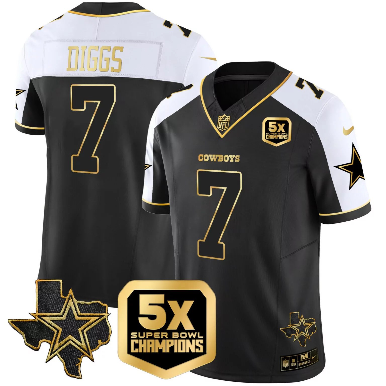 Trevon Diggs 7 Cowboys Jersey Black 5x Super Bowl Champions Texas Star 2023 Men Player