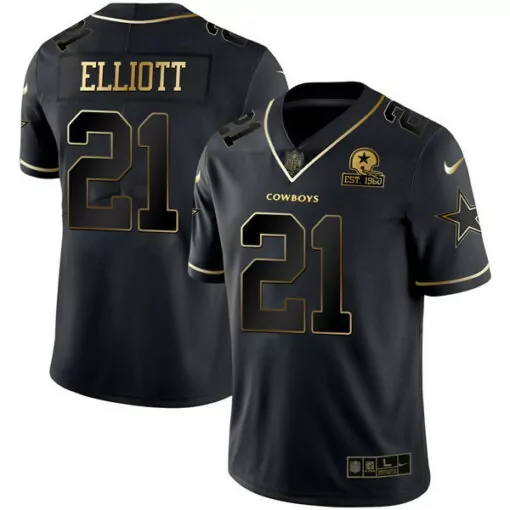 Ezekiel Elliott 21 Cowboys Jersey Black Men Gold Vapor All Stitched