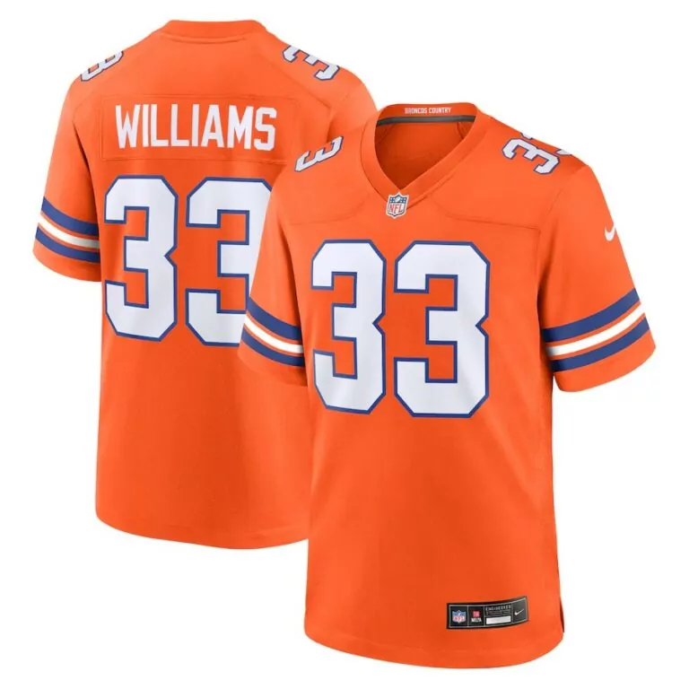 Javonte Williams 33 Jersey Orange Denver Broncos Men White Blue Collection Throwback