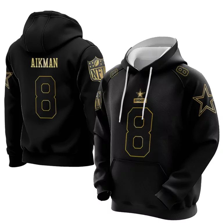 Troy Aikman 8 Cowboys Jersey Black Men Hoodie Gold Throwback Limited Vapor V2