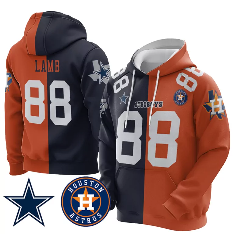 Ceedee Lamb 88 Jersey Orange Split Team Dallas Cowboys / Houston Astros 2023 Hoodie