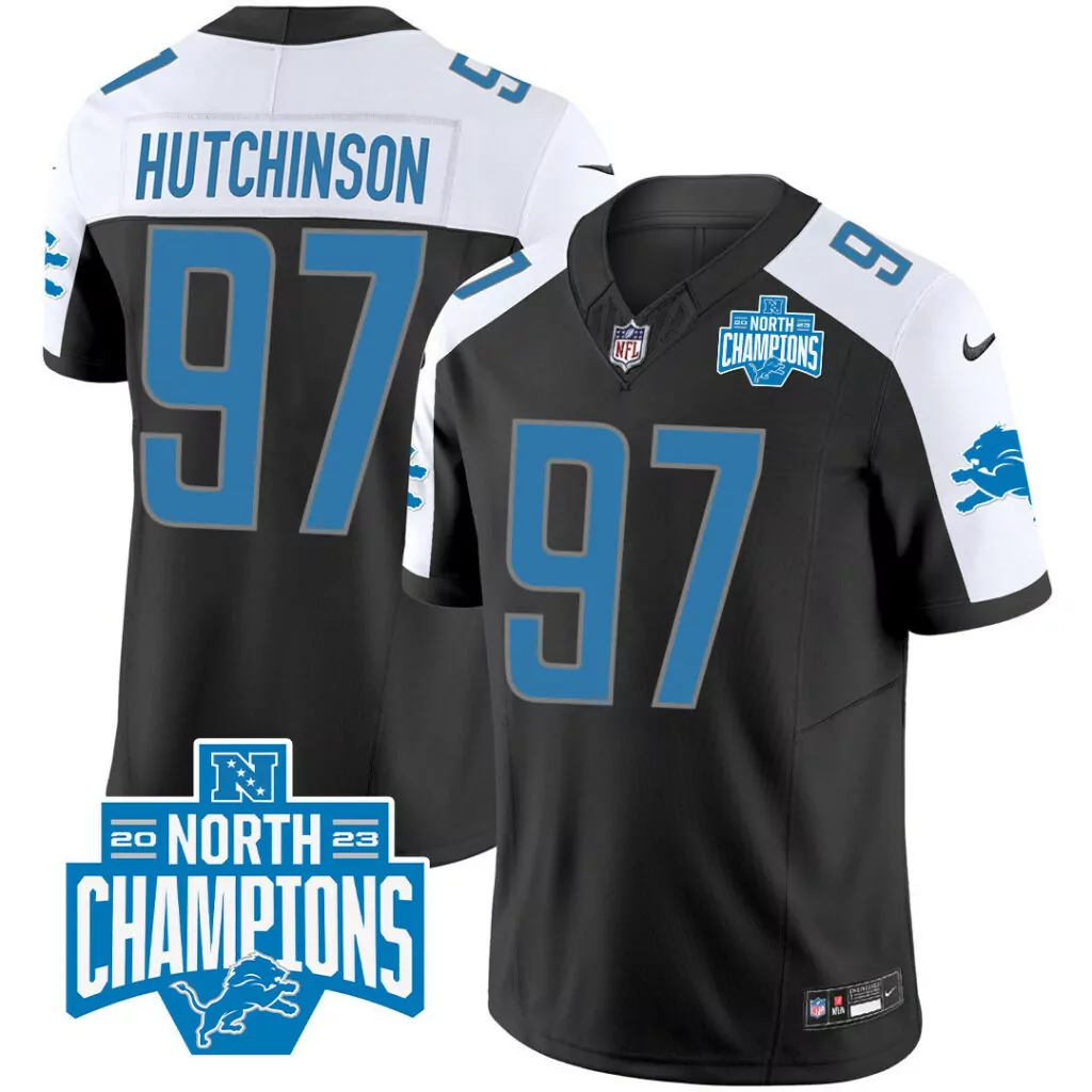 Hutchinson Division 97 Lions Jersey Black 2023-2024 NFL North Champions Men Replica