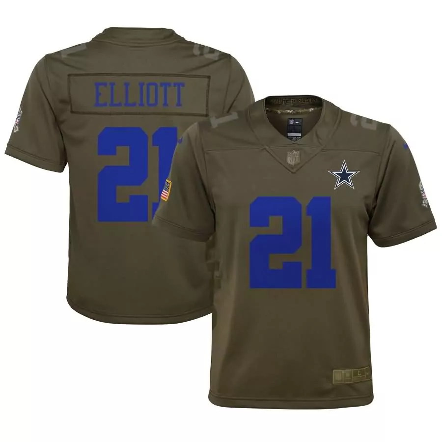 Ezekiel Elliott 21 Dallas Cowboys Jersey Olive Salute To Service American Flag Men