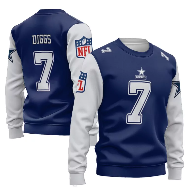 Trevon Diggs 7 Dallas Cowboys Jersey Navy Blue Men Sweatshirt White