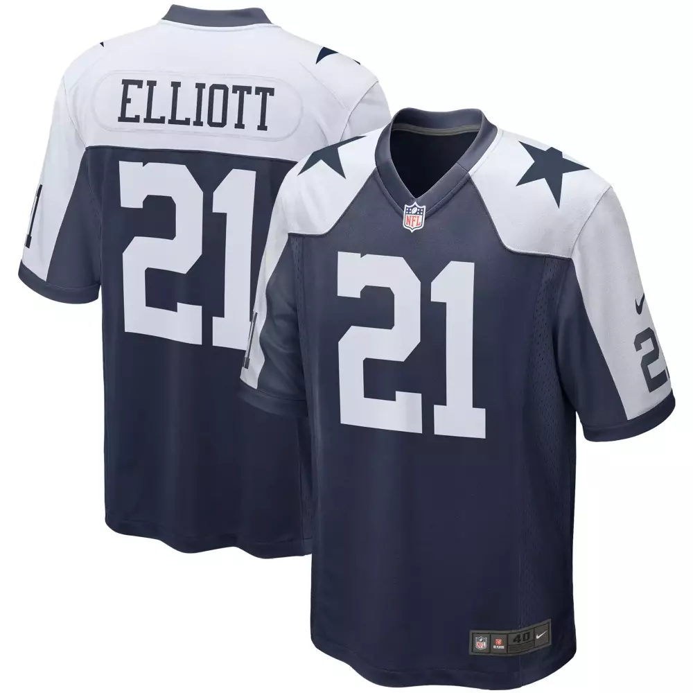 Ezekiel Elliott 21 Dallas Cowboys Jersey Navy Blue Men White Alternate Game