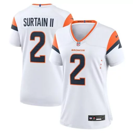 Patrick Surtain 2 Broncos Jersey White Men Player Orange Navy Collection Game