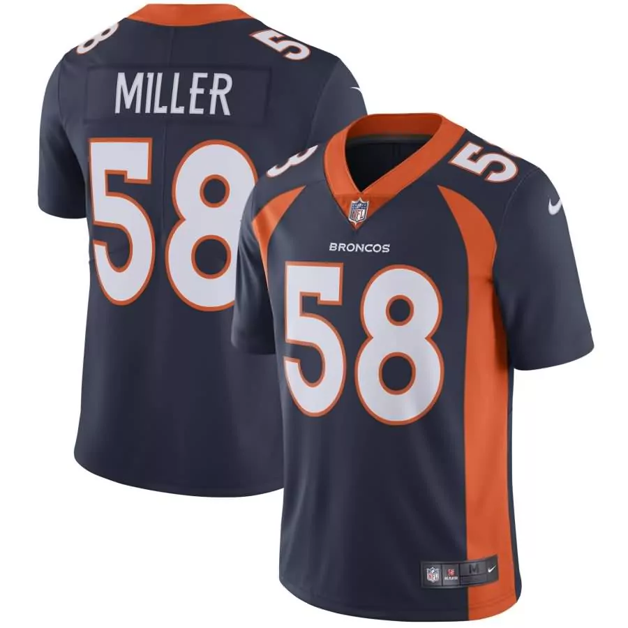 Von Miller 58 Broncos Jersey Navy Men Replica Orange White Vapor Limited