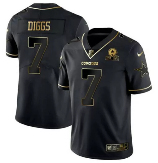 Trevon Diggs 7 Cowboys Jersey Black Men NFL Gold Stitched