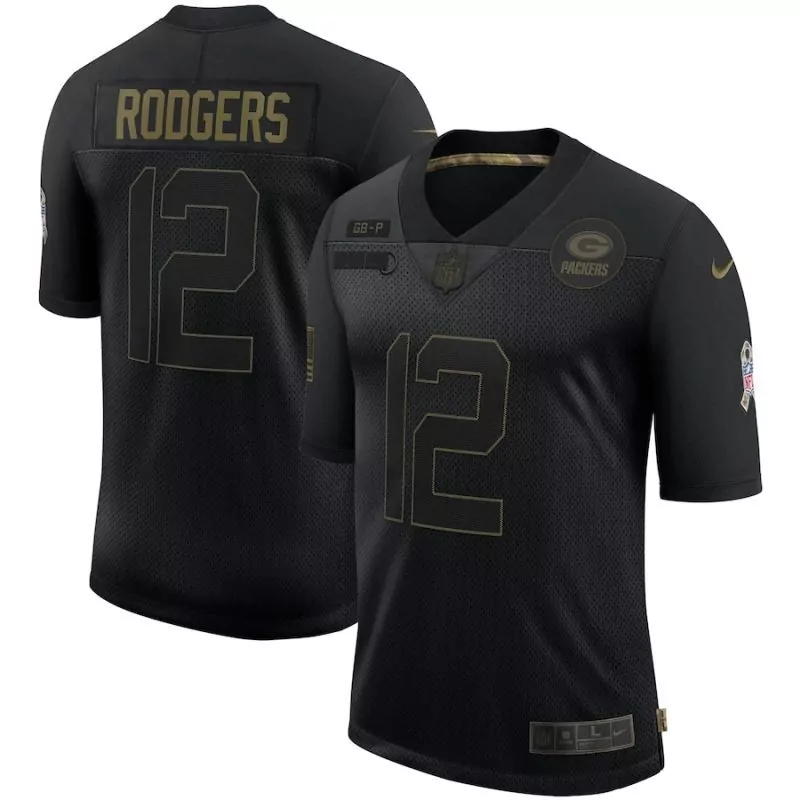 Aaron Rodgers 12 Packers Jersey Black Salute To Service Men Gold Vapor