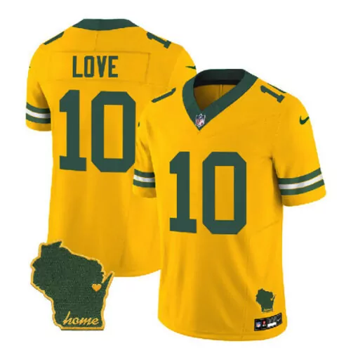 Jordan Love 10 Green Bay Packers Jersey Yellow Wisconsin Shape Men Authentic Alternate