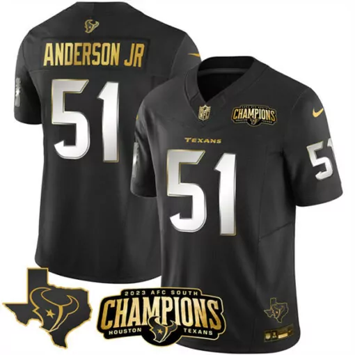 Will Anderson 51 Houston Texans Jersey Black 2023 AFC South Champions Men Gold Silver