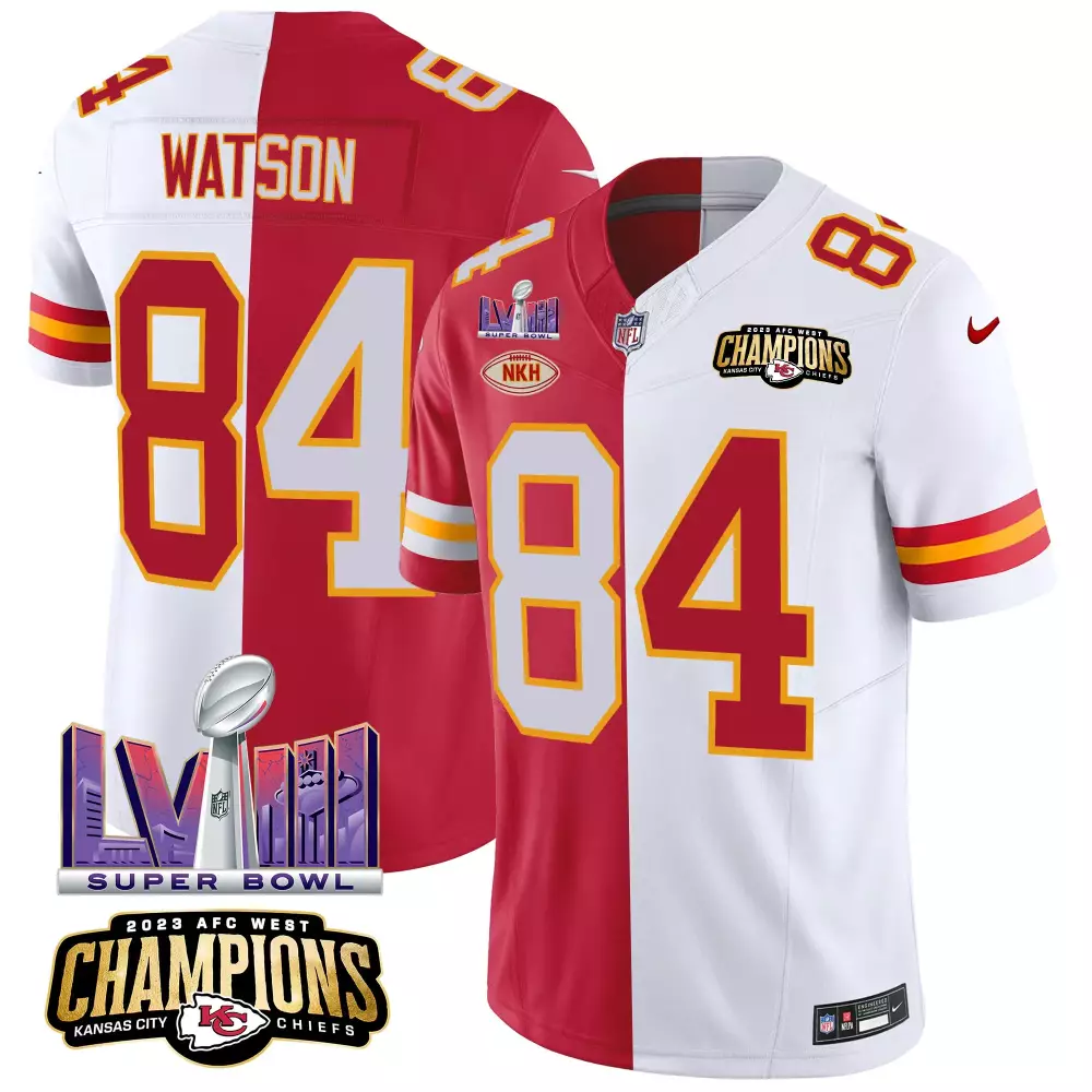 Tre Watson 84 Kansas City Chiefs Jersey Red 2023 AFC West Champions Super Bowl Lvii