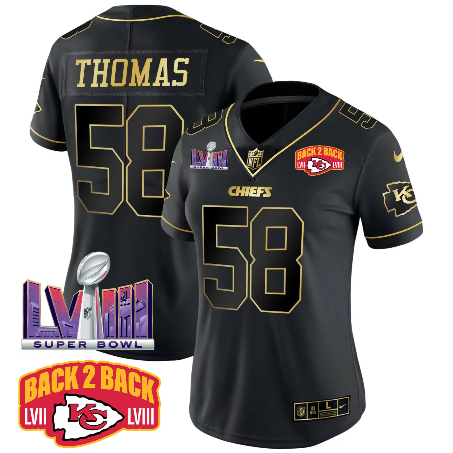 Derrick Thomas 58 Chiefs Jersey Black Back 2 Super Bowl Lvii Lviii Men Official Gold