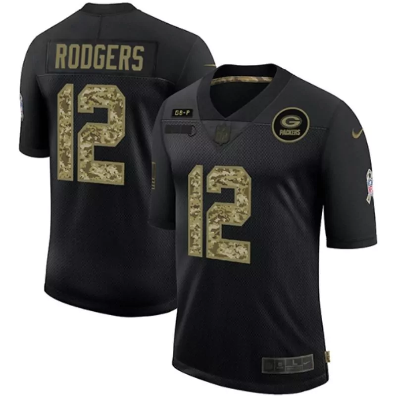 Aaron Rodgers 12 Jersey Black Salute To Service Green Bay Packers Men Alternate Custom Design