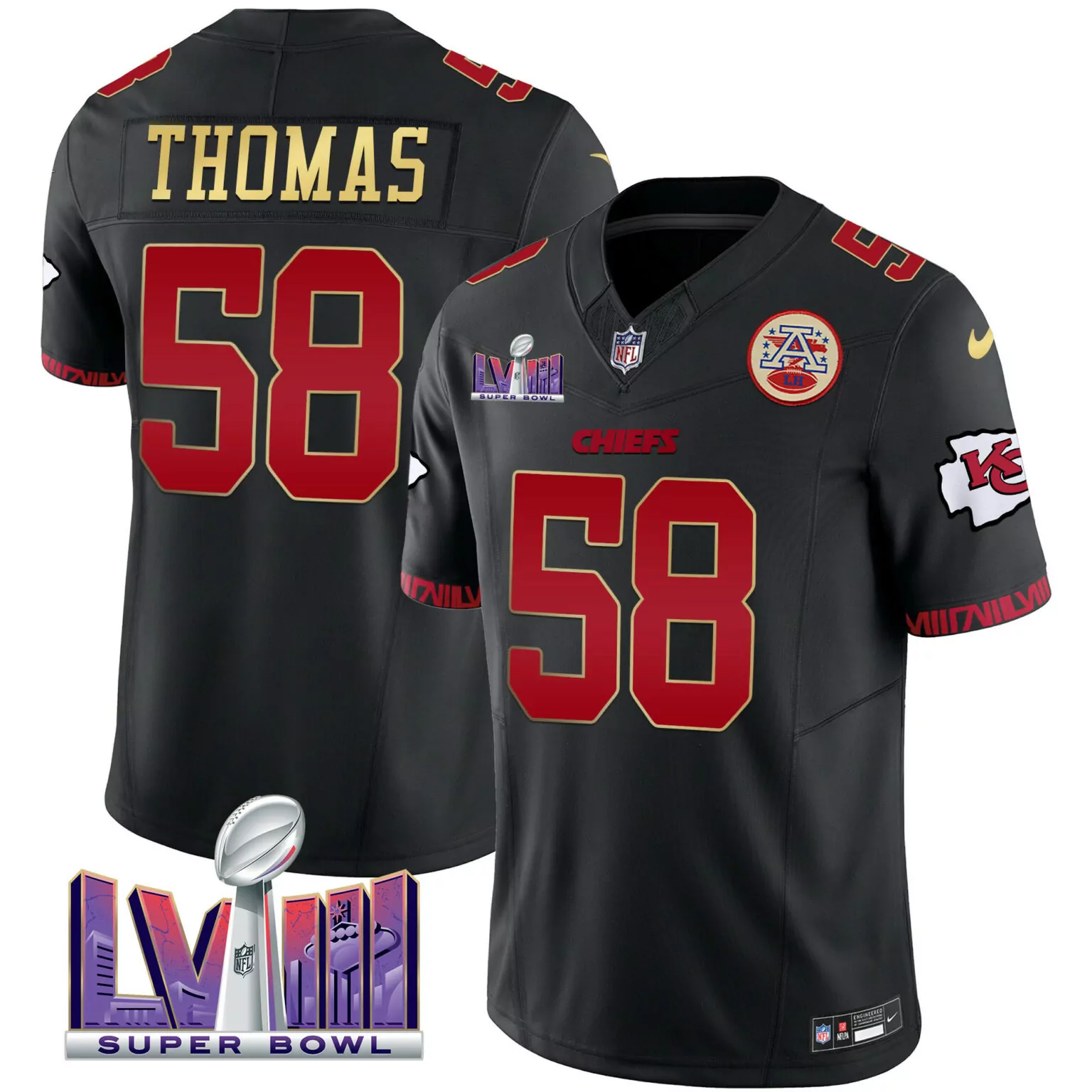 Derrick Thomas 58 Jersey Black Super Bowl Lvii Kansas City Chiefs Afl 60th Anniversary