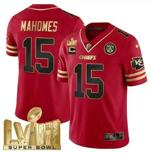 Patrick Mahomes 15 Chiefs Jersey Red Super Bowl Lvii Men Black Gold Vapor Stitched