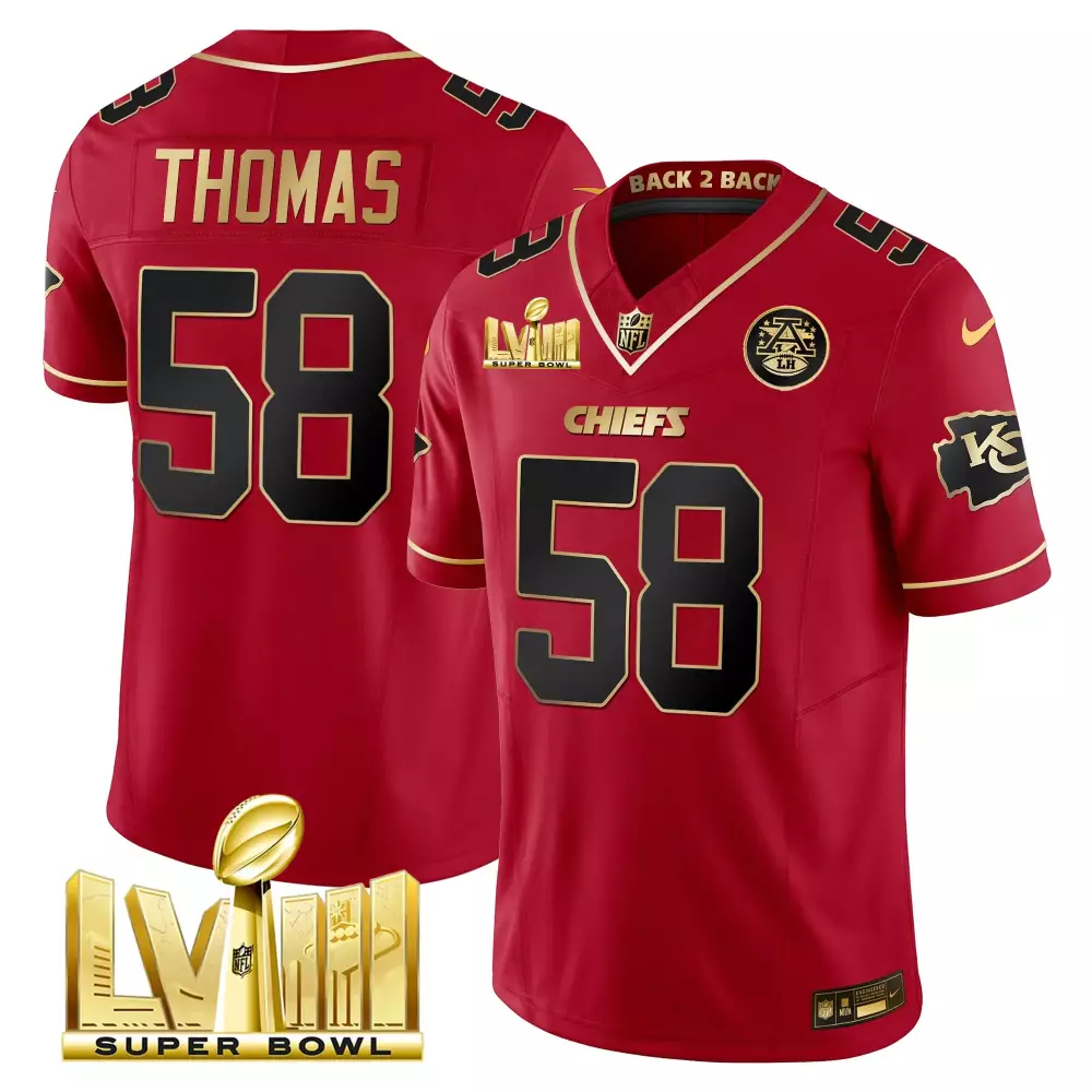 Derrick Thomas 58 Chiefs Jersey Red Super Bowl Lviii 2023 Men Player Gold Vapor v5