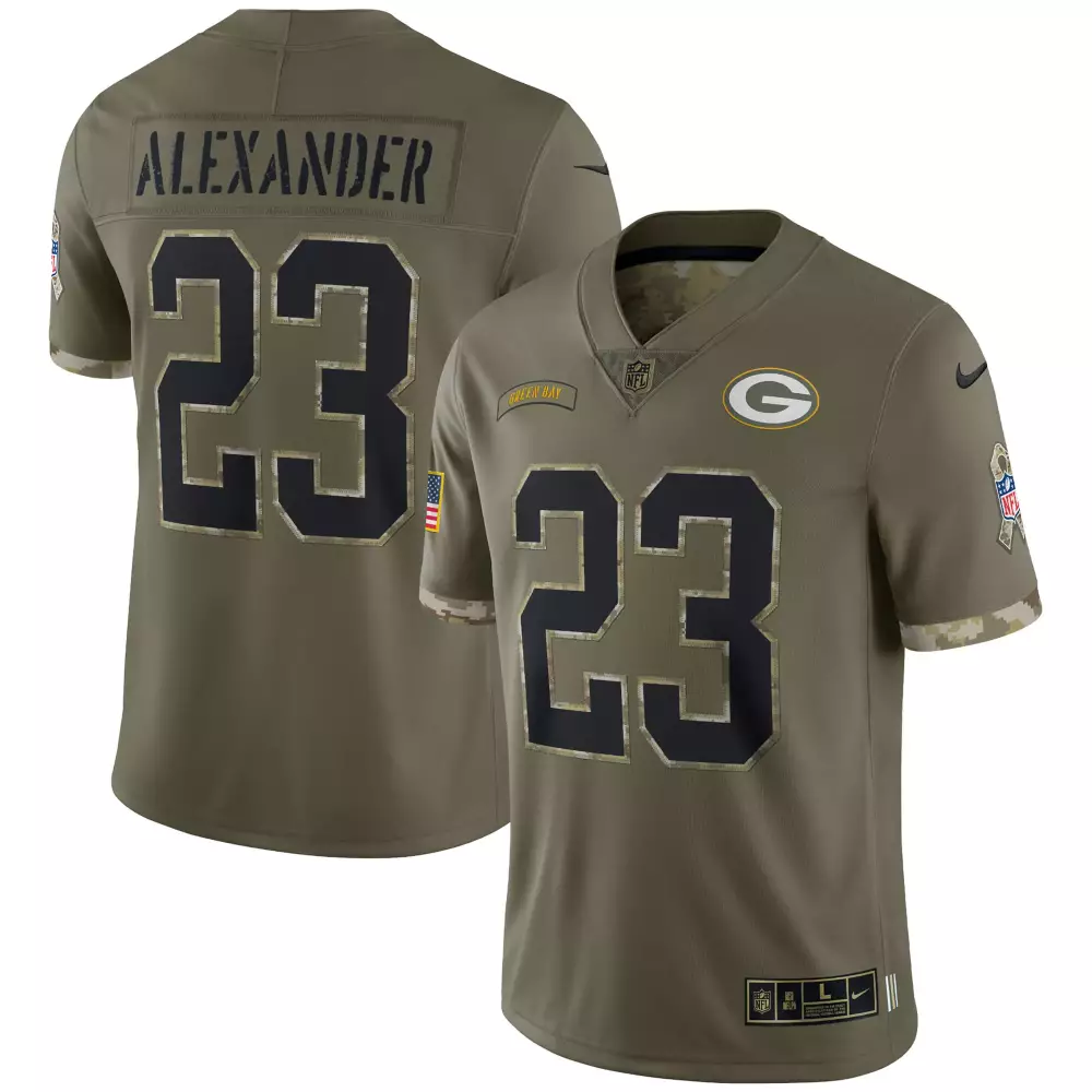 Jaire Alexander 23 Jersey Olive Green Salute To Service Bay Packers Us Flag Play 60