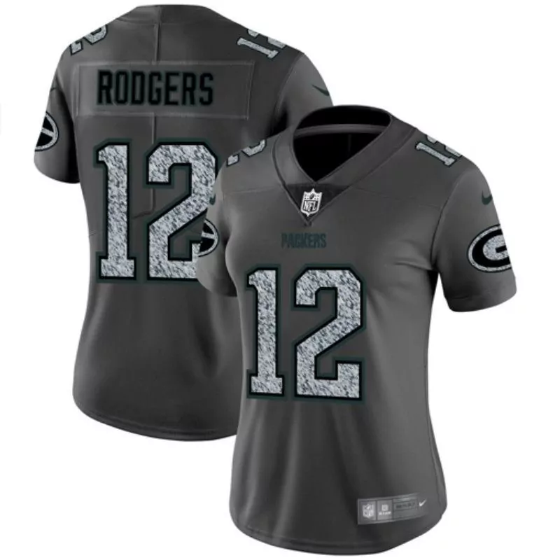 Aaron Rodgers 12 Packers Jersey Dark Gray Women Green White Limited