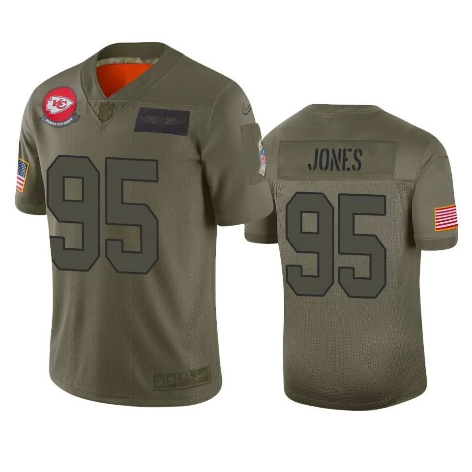 Chris Jones 95 Kansas City Chiefs Jersey Olive Green Salute To Service Us Flag Men
