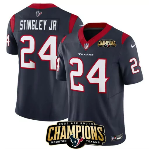 Derek Stingley Jr. 24 Texans Jersey Navy Blue 2023 AFC South Champions Men Red White