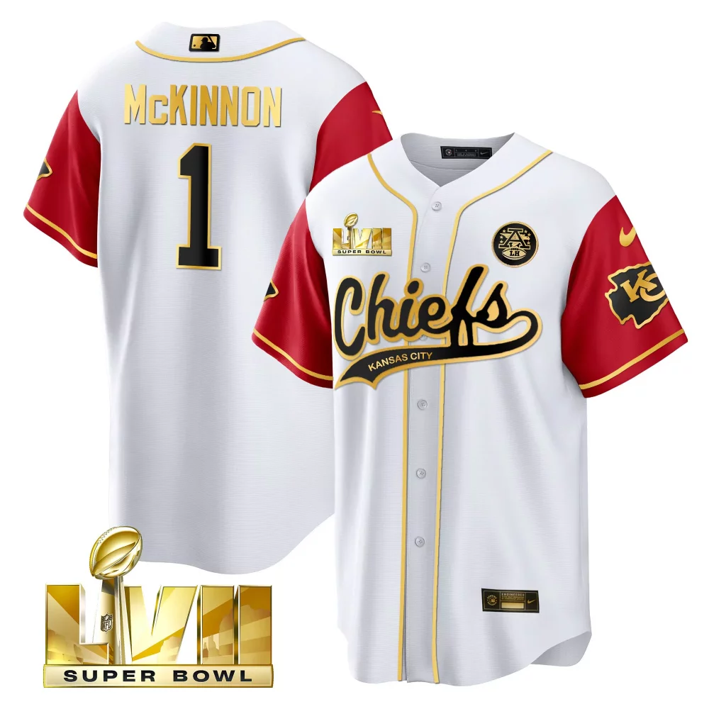 Jerick Mckinnon 1 Chiefs Jersey White Super Bowl Lvii Kansas City 2023 Men Red Gold