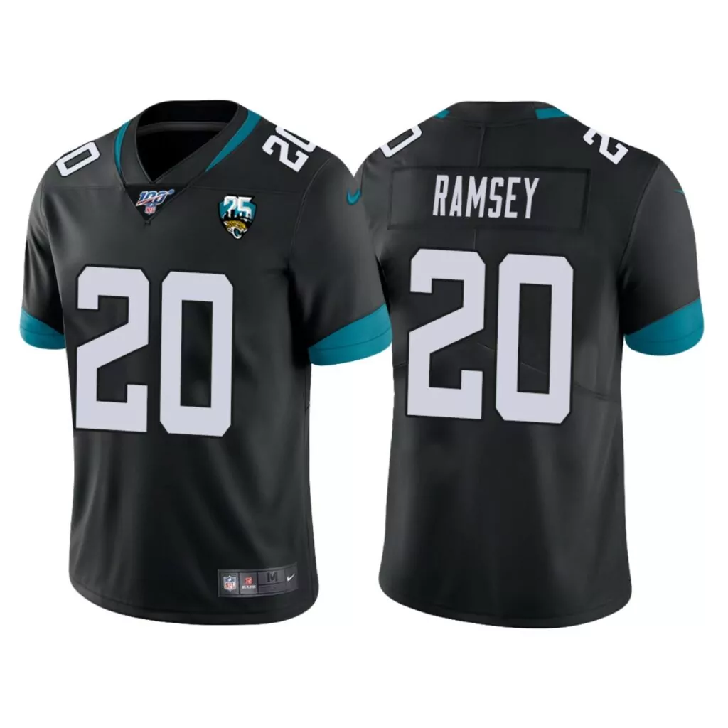 Jalen Ramsey 20 Jaguars Jersey Black 25th Season Men Vapor Untouchable Teal Anniversary