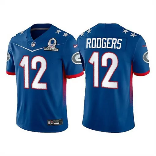 Aaron Rodgers 12 Jersey Blue Green Bay Packers Pro Bowl Men Authentic Red White Stitched