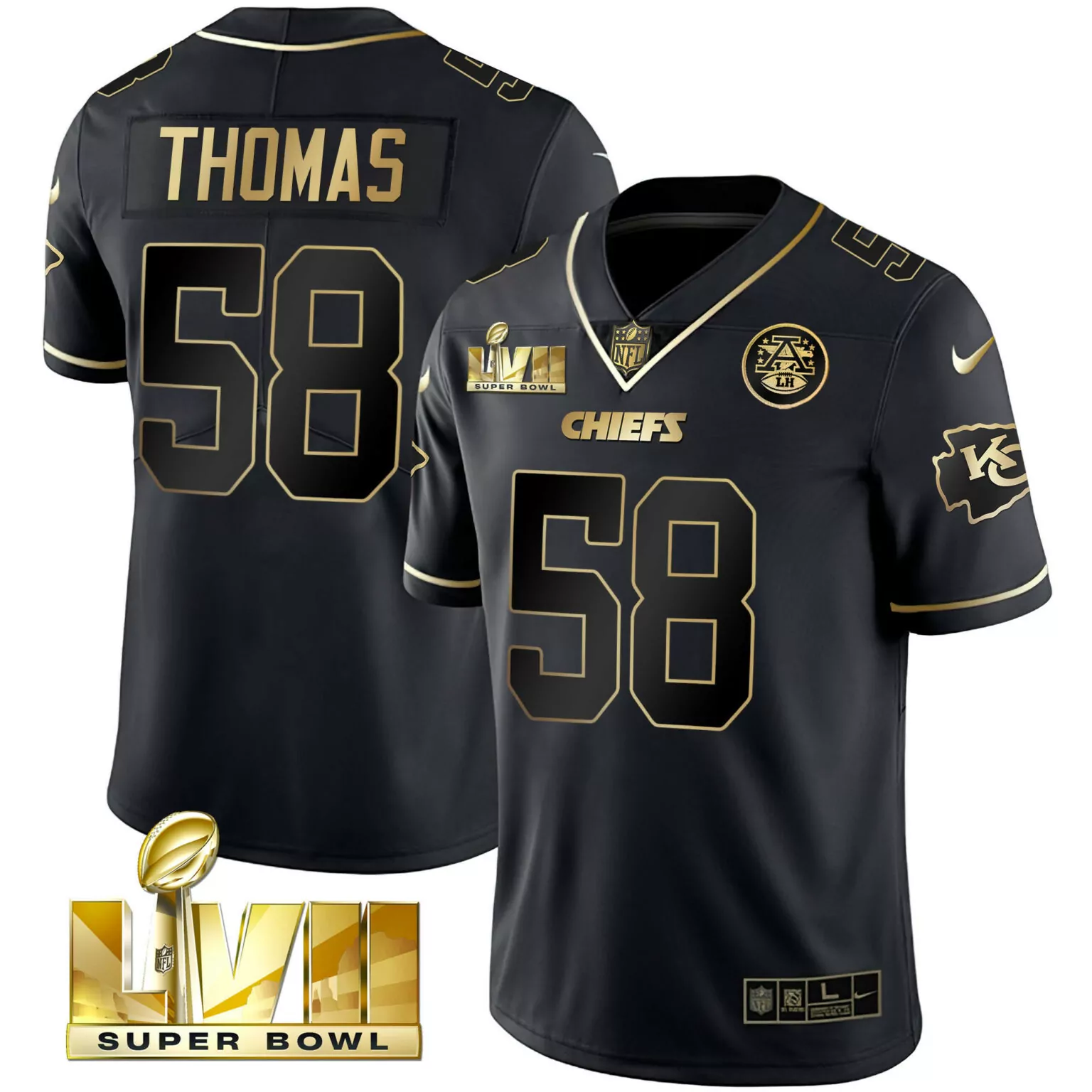 Derrick Thomas 58 Jersey Black Super Bowl Lvii Kansas City Chiefs 2021 Men Gold Vapor