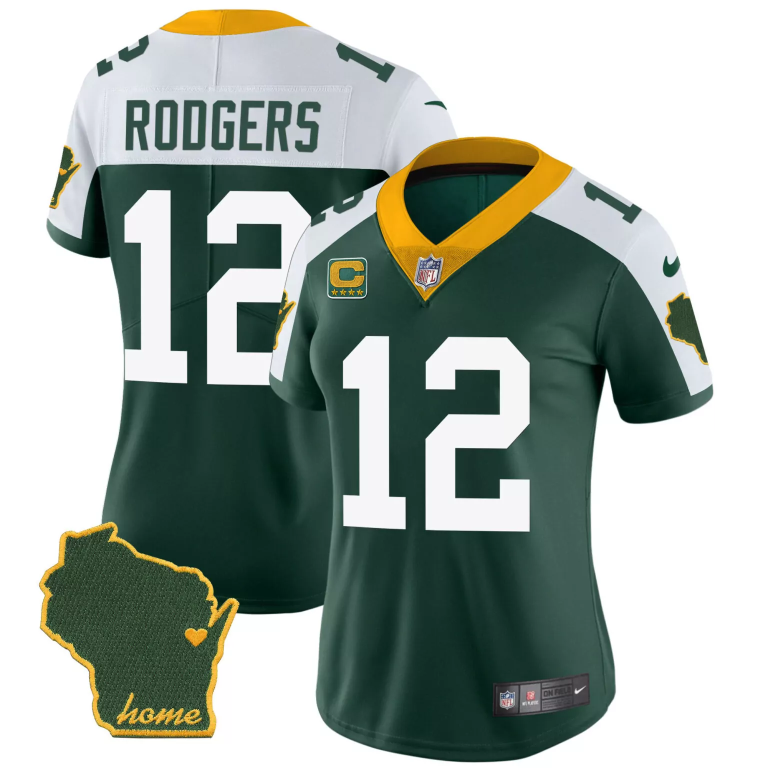 Aaron Rodgers 12 Jersey Green Bay Packers Wisconsin Outline Heart "home" Women Replica