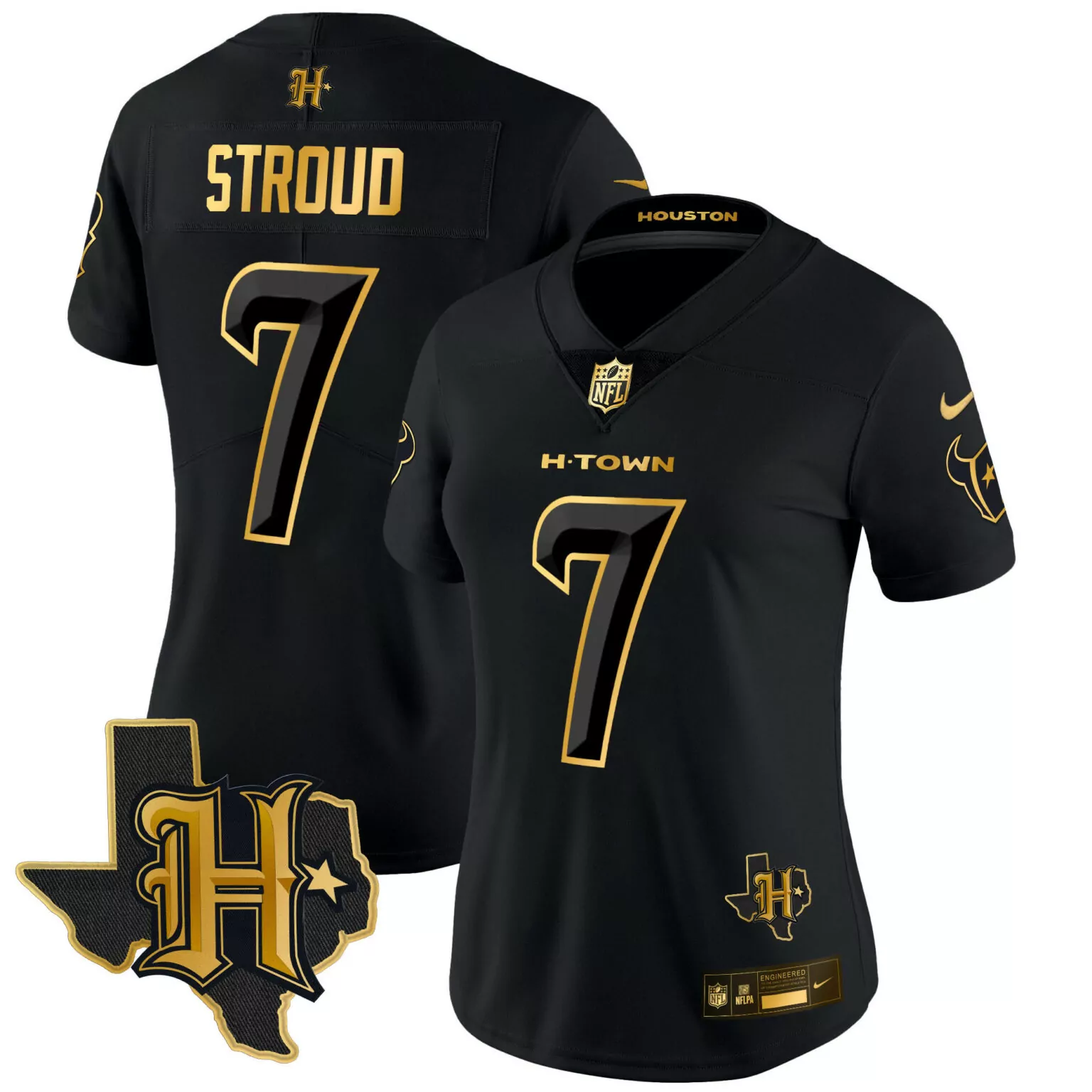 C.j. Stroud 7 Houston Texans Jersey Black Battle Red & Deep Steel Blue Nflpa Women