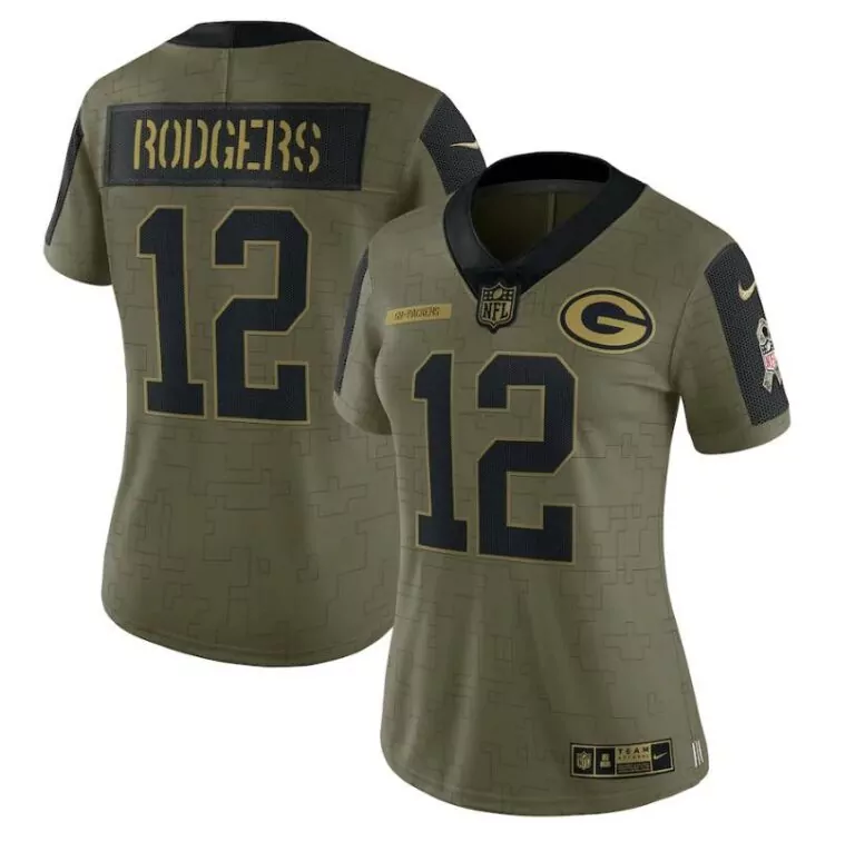 Aaron Rodgers 12 Jersey Olive Green Bay Packers Women Player Black