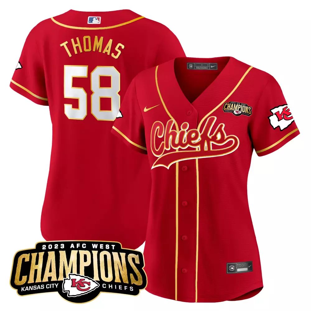 Patrick Mahomes 58 Jersey Red 2023 AFC West Champions Kansas City Chiefs Men Gold