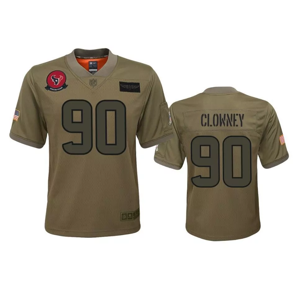 Jadeveon Clowney 90 Jersey Olive Salute To Service Houston Texans USA Flag Men Dark Green