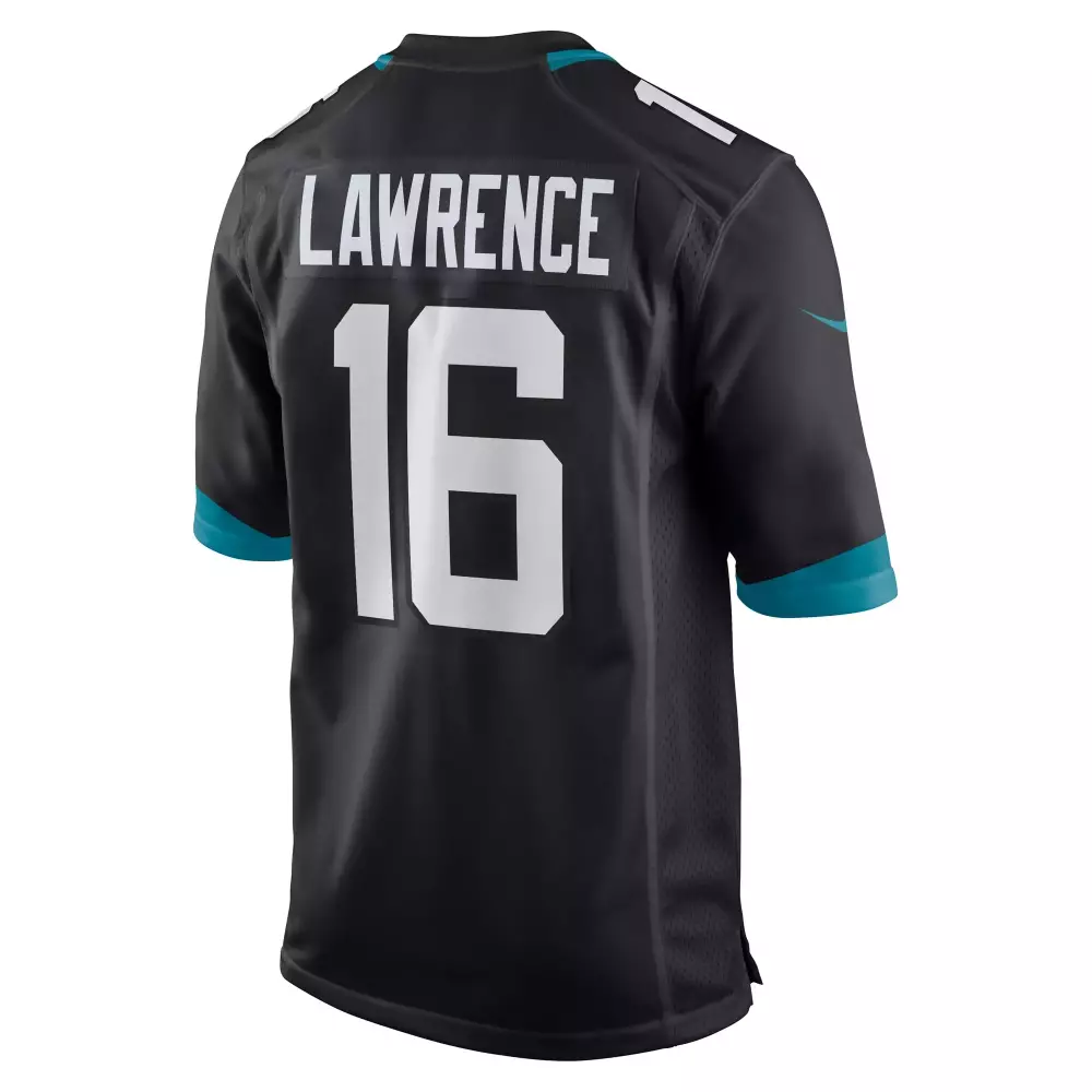 Trevor Lawrence 16 Jaguars Jersey Black Men Player Teal White Alternate Game