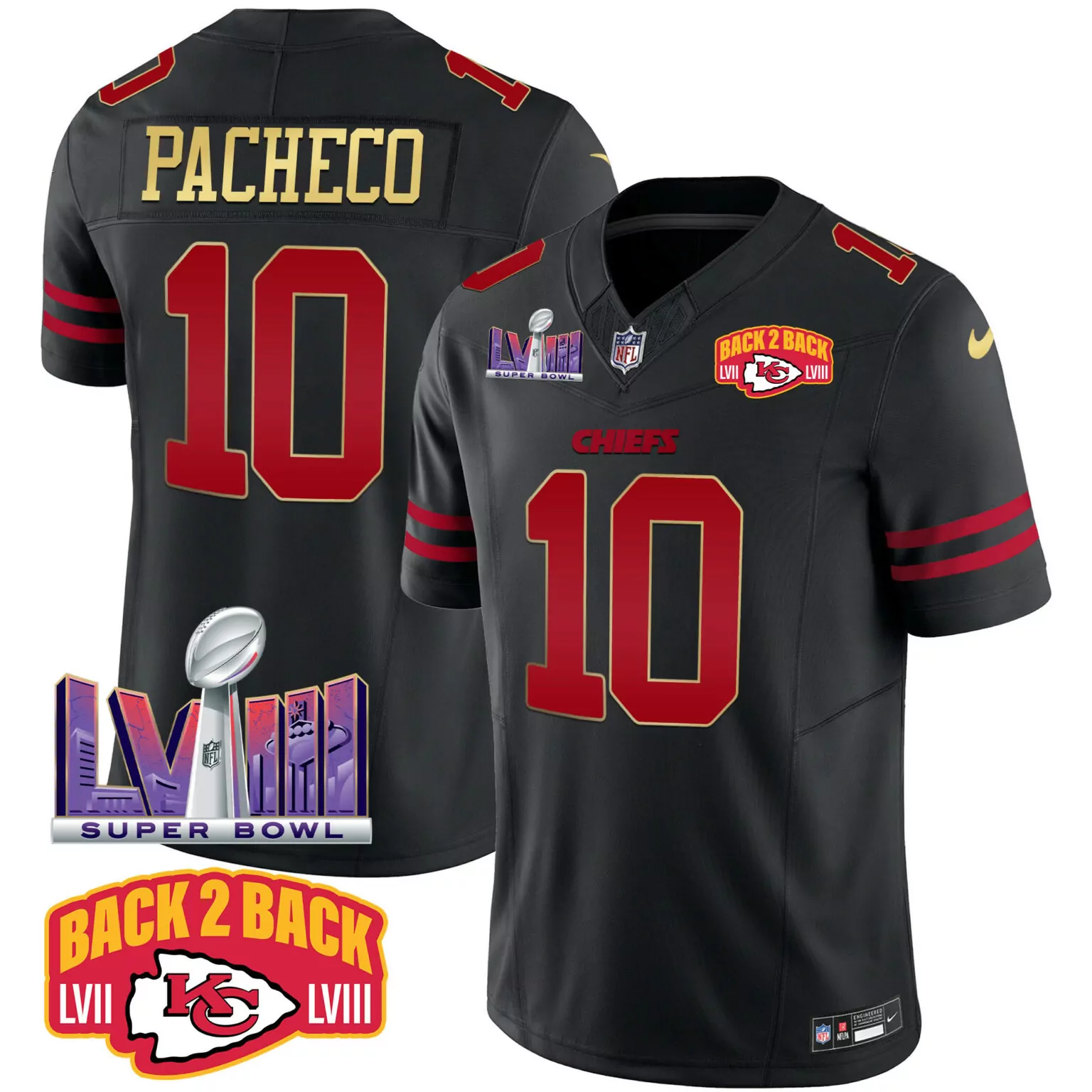 Isiah Pacheco 10 Chiefs Jersey Black Super Bowl Lviii Champions Lvii Men Red Gold