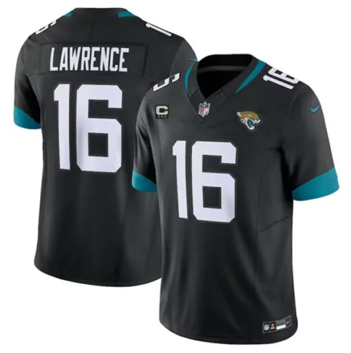 Trevor Lawrence 16 Jaguars Jersey Black Men Player Teal Vapor Stitched