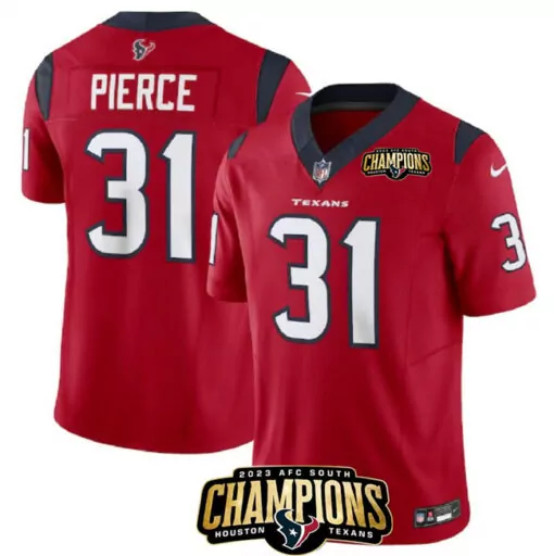 Dameon Pierce 31 Houston Texans Jersey Red AFC South Champions 2023 Men Game Navy