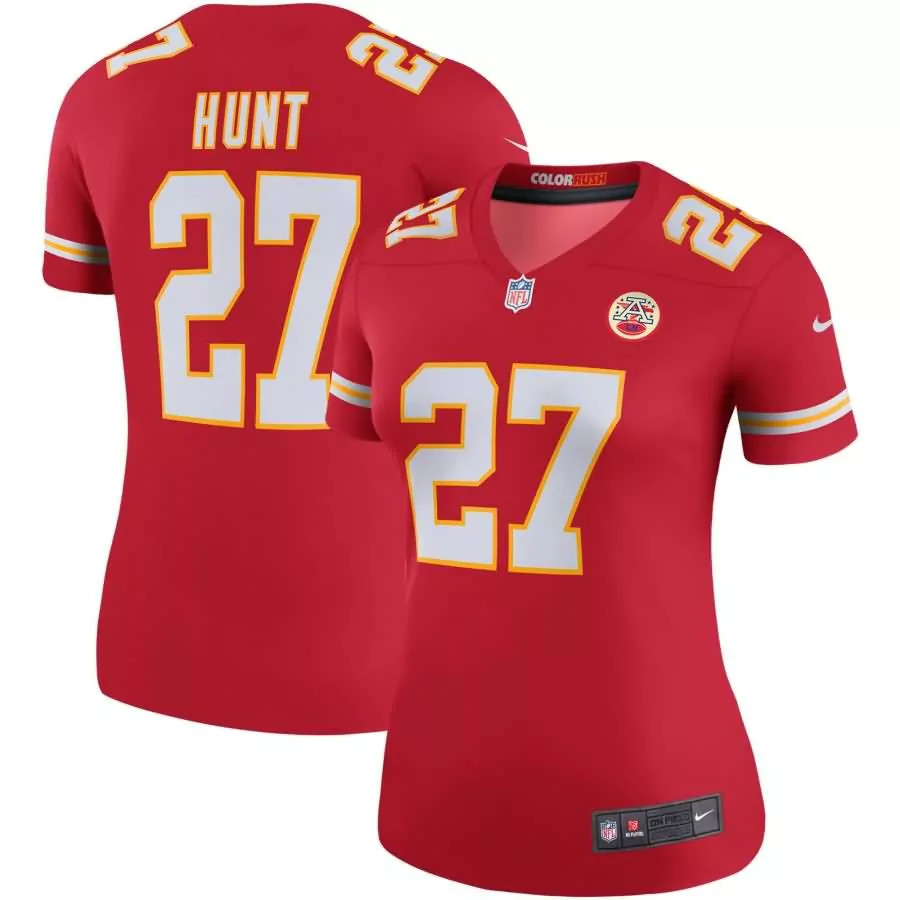 Kareem Hunt 27 Kansas City Chiefs Jersey Red Color Rush Women White Yellow