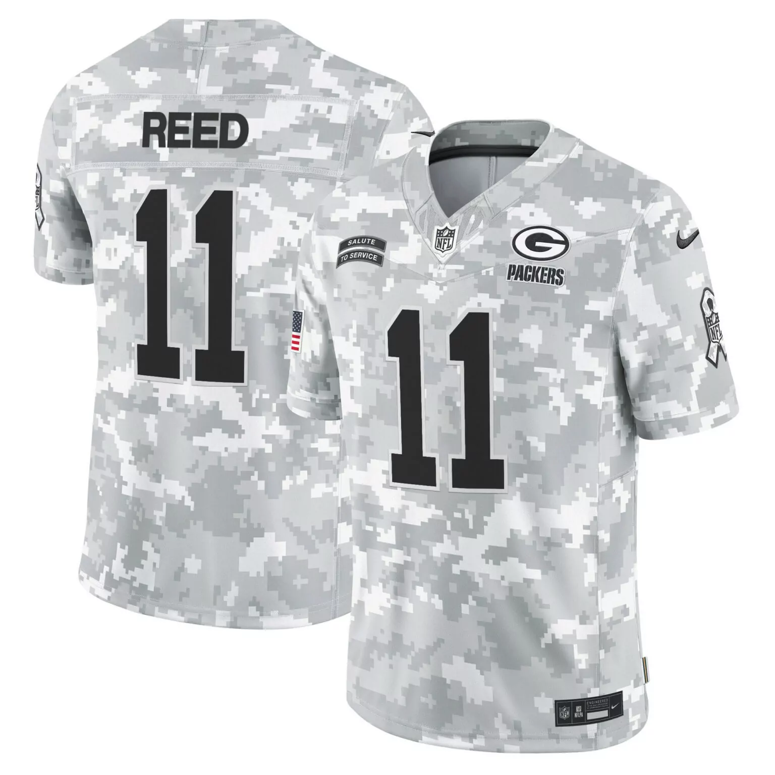 Jayden Reed 11 Green Bay Packers Jersey White Salute To Service American Flag Men