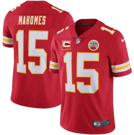 Patrick Mahomes 15 Jersey Red NFL Kansas City Chiefs Men Replica White Yellow Stitched