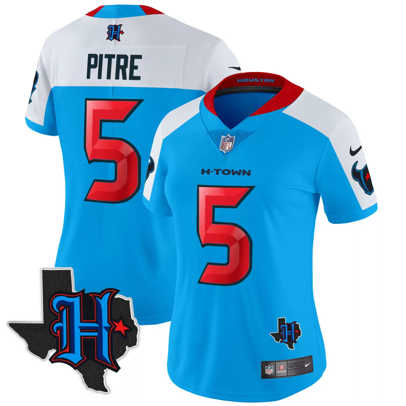 Jalen Pitre 5 Houston Texans Jersey Light Blue H-town Texas State Shape 'h' Players