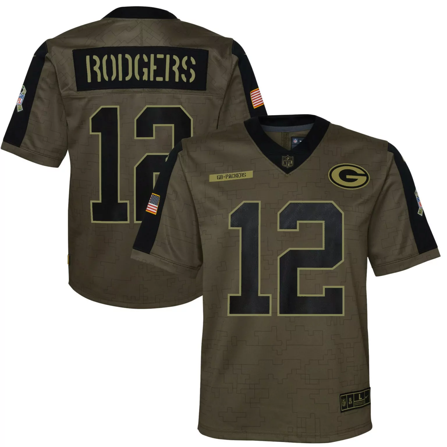 Aaron Rodgers 12 Jersey Olive Drab Salute To Service Green Bay Packers Us Flag Patriots 2023