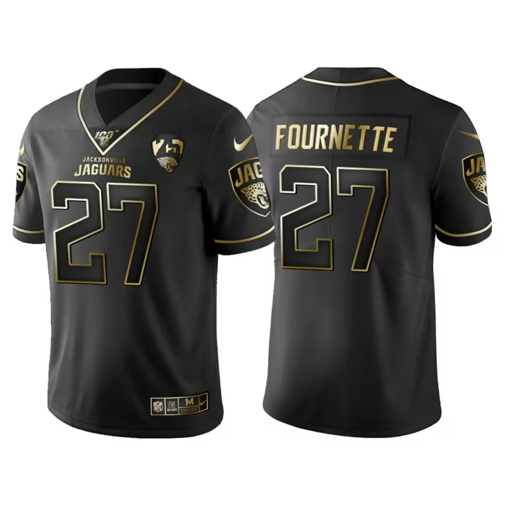 Leonard Fournette 27 Jersey Black Jacksonville Jaguars Men Gold Anniversary
