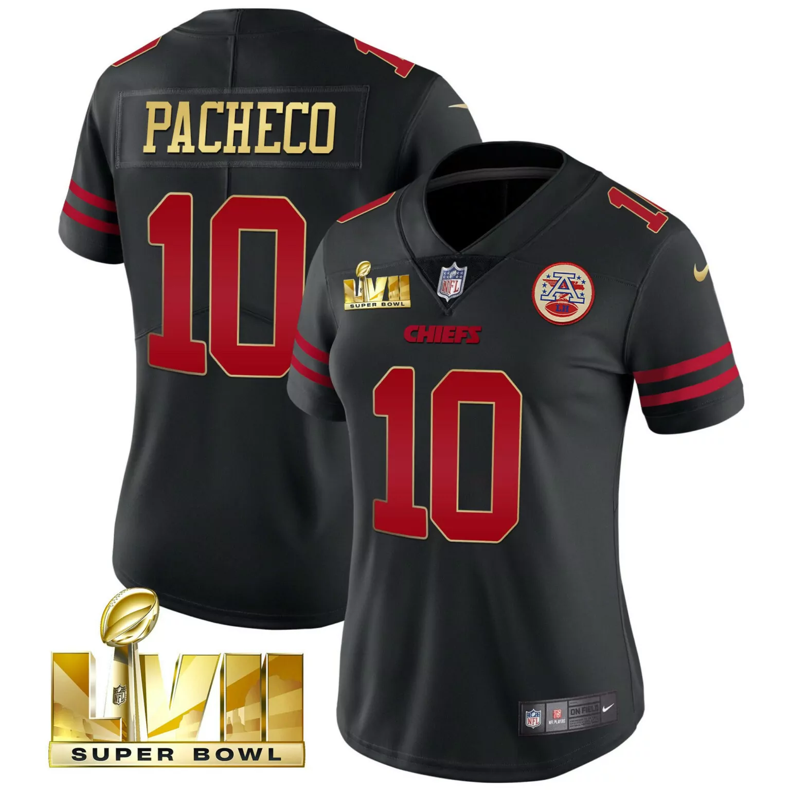 Isiah Pacheco 10 Chiefs Jersey Black Super Bowl Lvii AFC Champions Men Player Red
