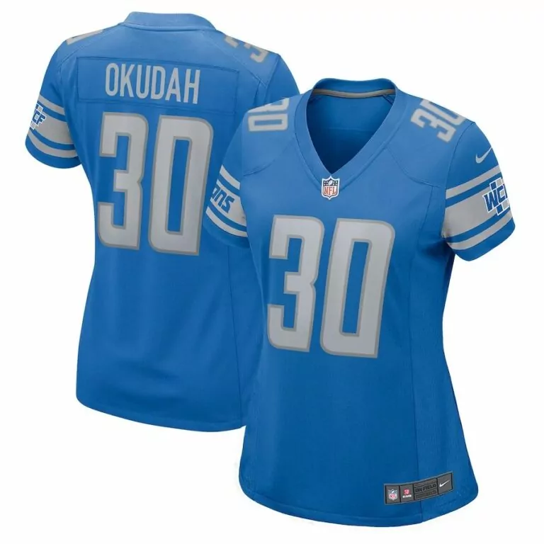 Jeff Okudah 30 Lions Jersey Blue Women Grey White Game