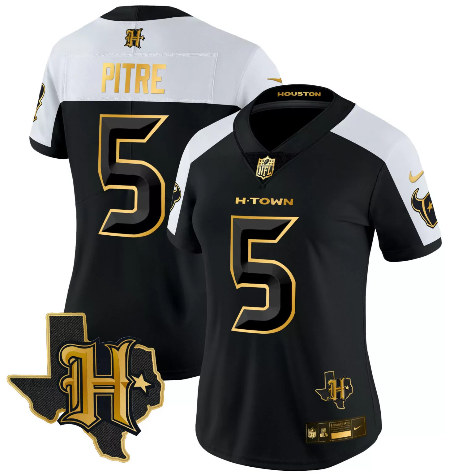 Jalen Pitre 5 Houston Jersey Black H-town Nflpa Engineered Men On-field White Gold